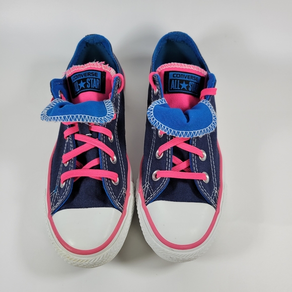Converse All Star Double Tongue Low Top Shoes Blue Hot Pink Size Womens 6 - Picture 5 of 14